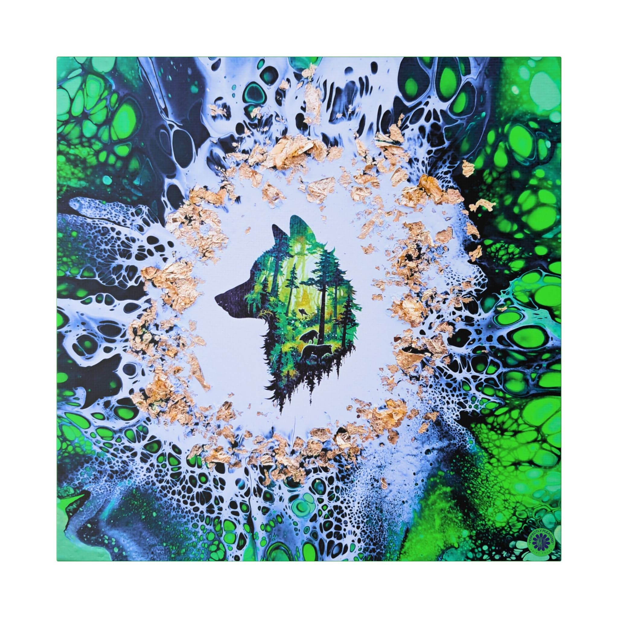 Printify Canvas 24″ x 24″ / 1.5" Wolf Woods, Green, Satin Canvas, Stretched, 1.5"