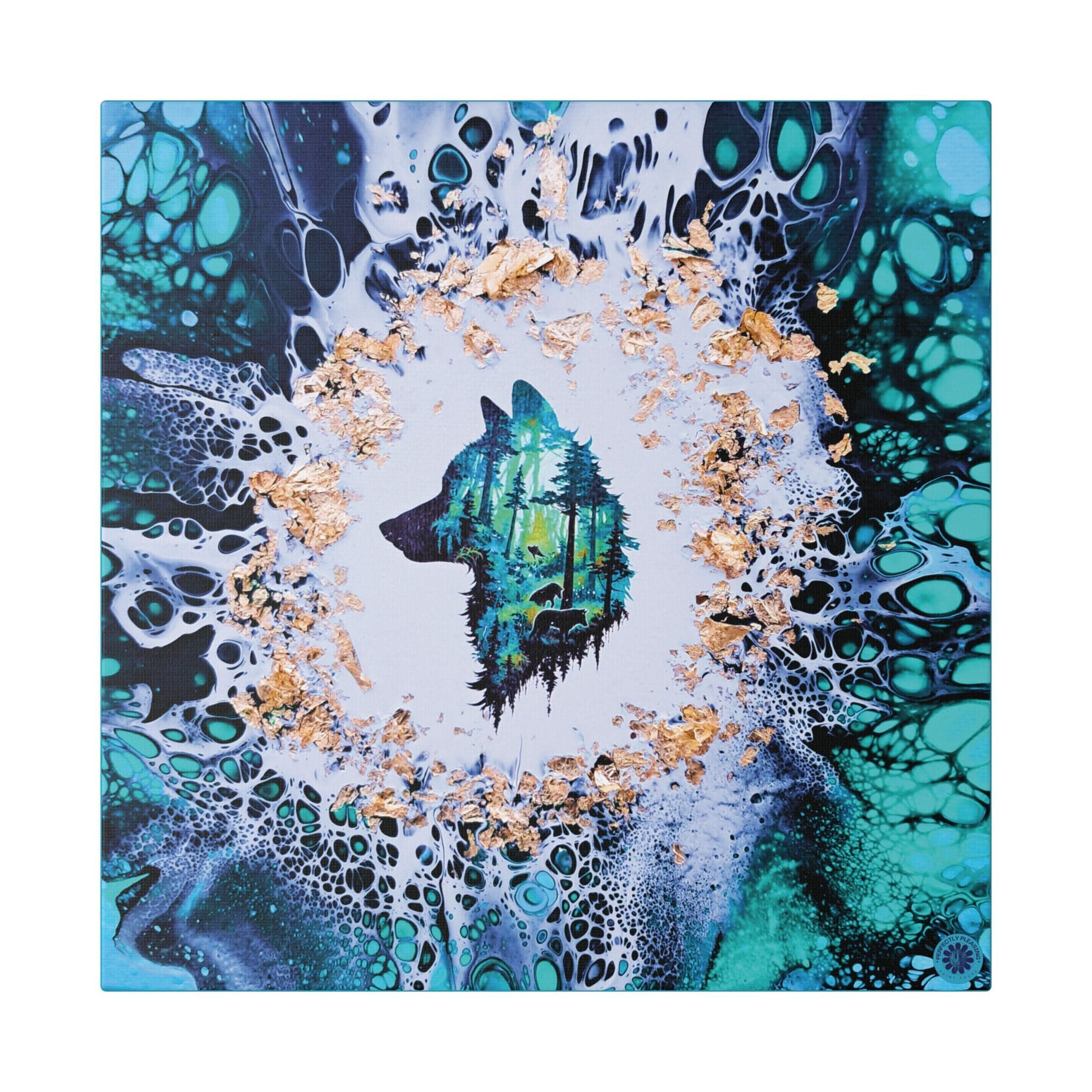 Printify Canvas 12" x 12" / 1.5" Wolf Woods, Teal, Satin Canvas, Stretched, 1.5"