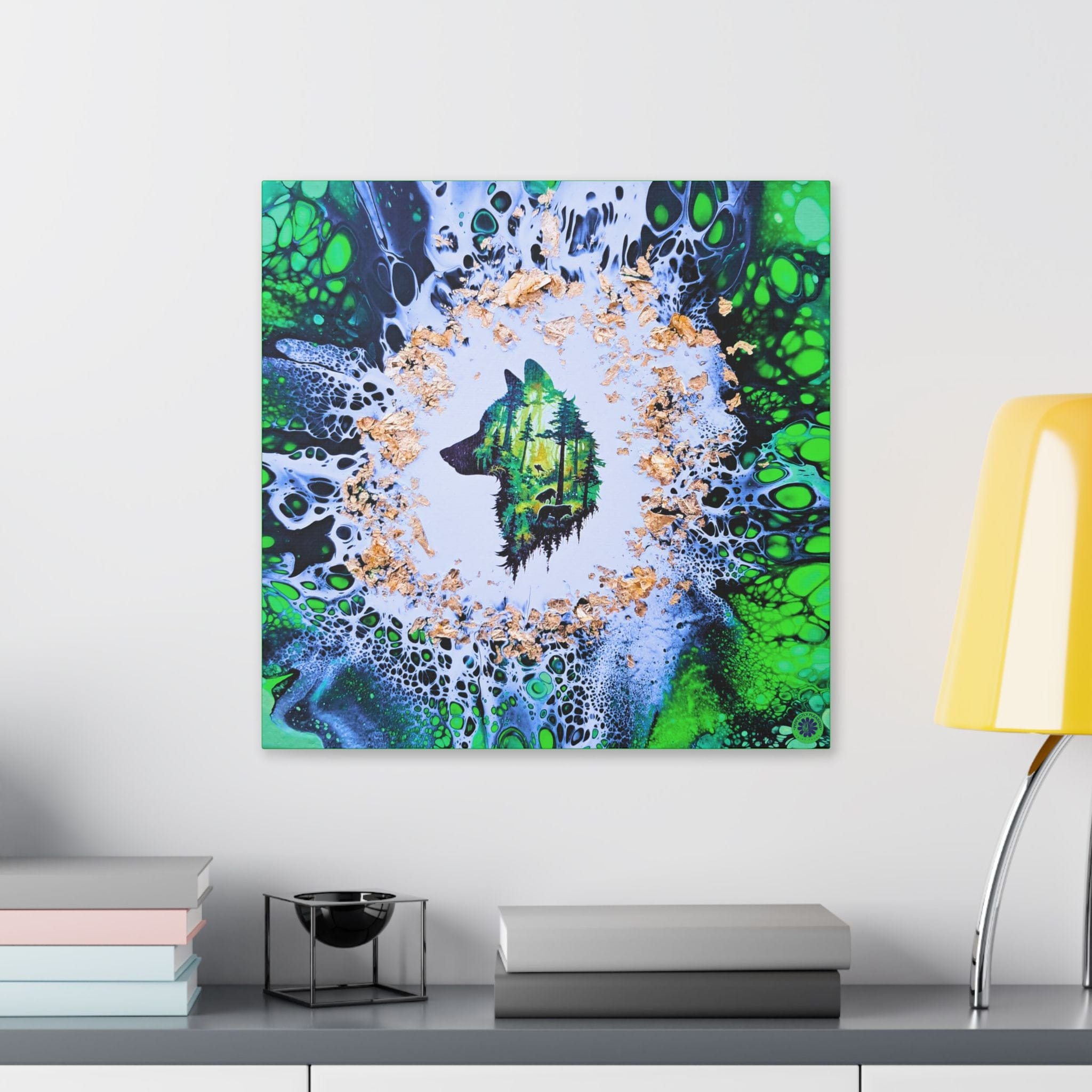 Printify Canvas Wolf Woods, Green, Satin Canvas, Stretched, 1.5"