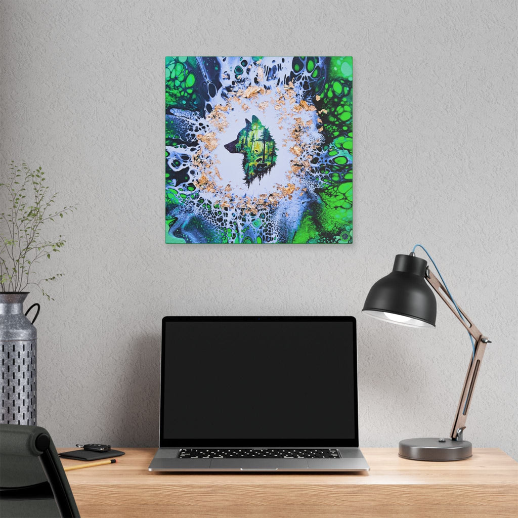 Printify Canvas Wolf Woods, Green, Satin Canvas, Stretched, 1.5"