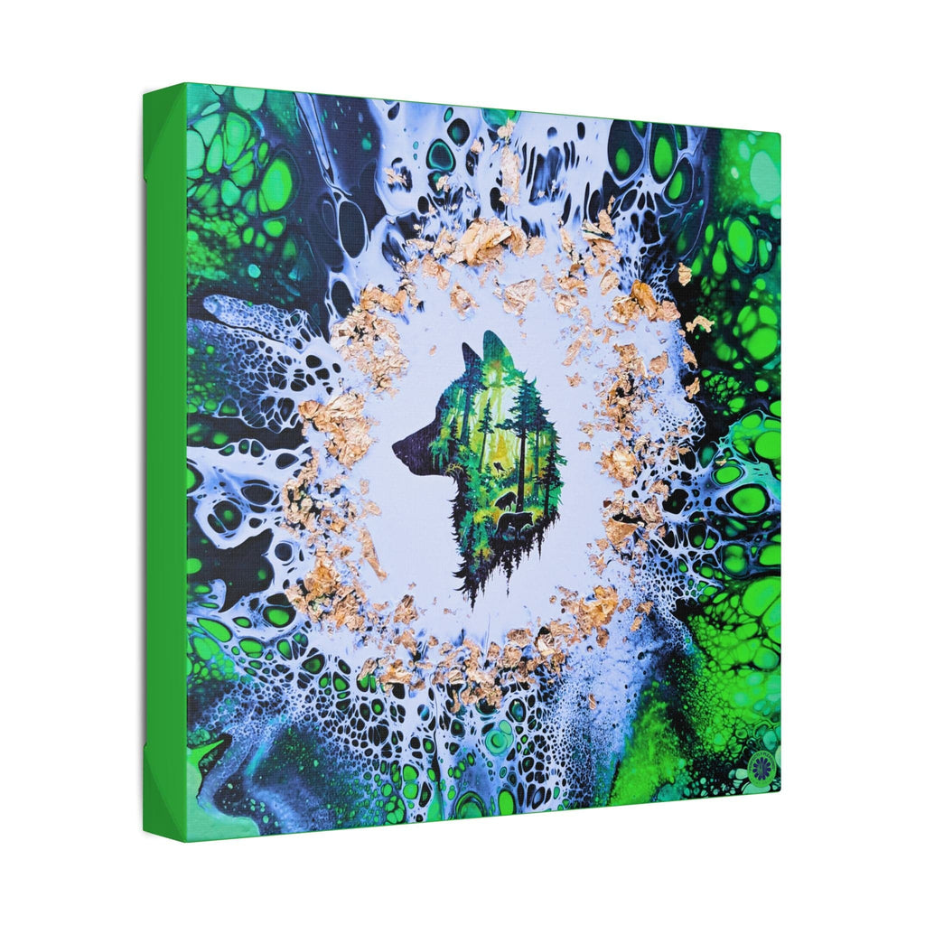 Printify Canvas Wolf Woods, Green, Satin Canvas, Stretched, 1.5"