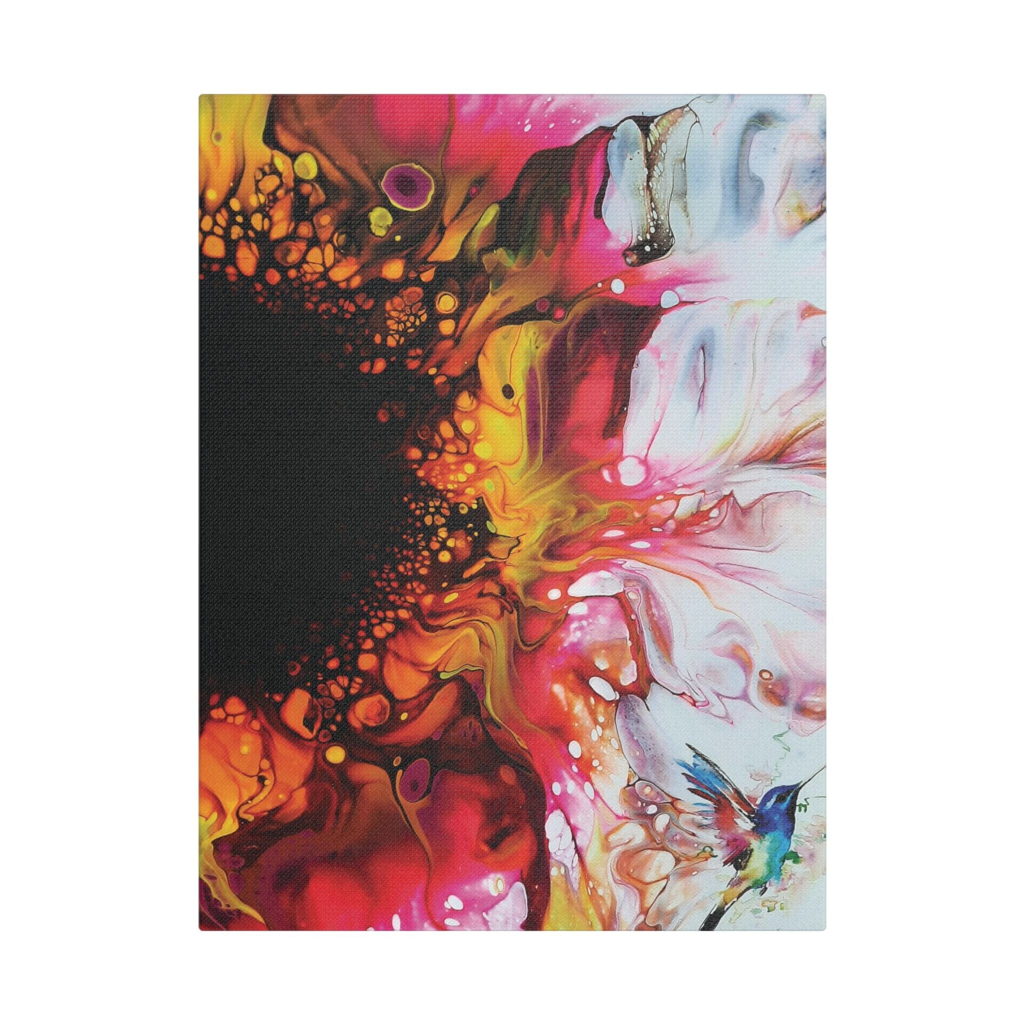 Printify Canvas 12″ x 16″ (Vertical) / 1.5" Pink Hummingbird Satin Canvas, Stretched, 1.5"