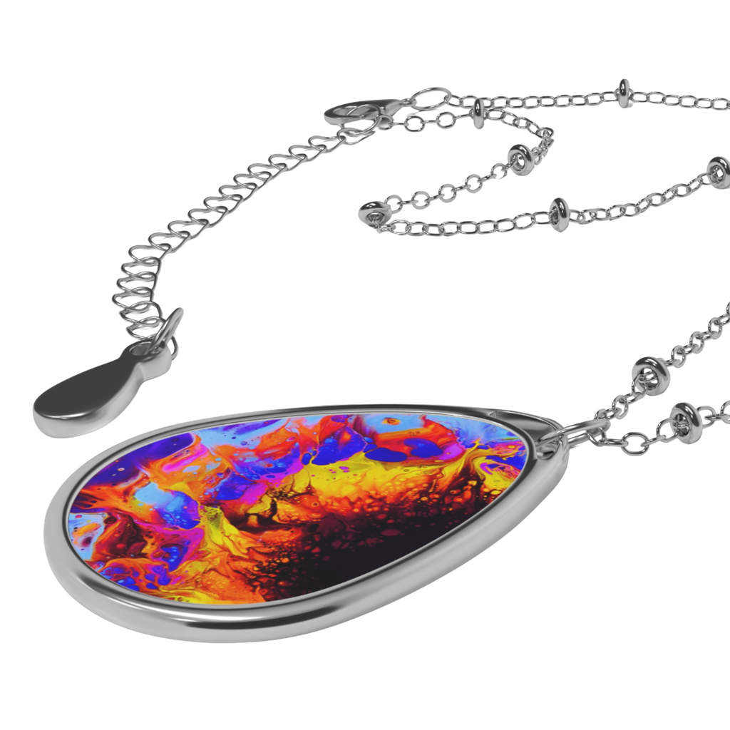 Printify Accessories One Size / Silver Lavender Flames Oval Necklace