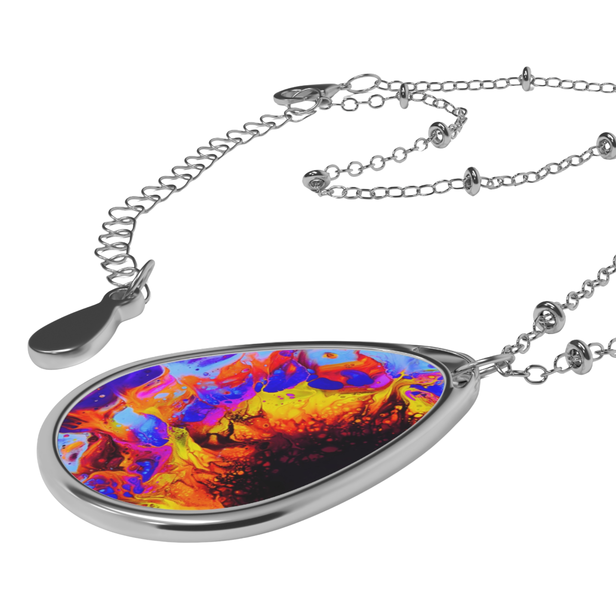 Printify Accessories One Size / Silver Lavender Flames Oval Necklace