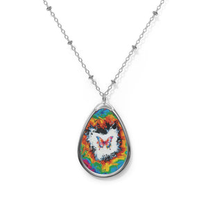 Rainbow Butterfly Oval Necklace