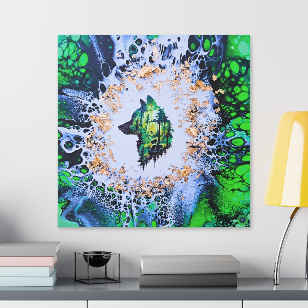 Printify Canvas Wolf Woods, Green, Satin Canvas, Stretched, 1.5"