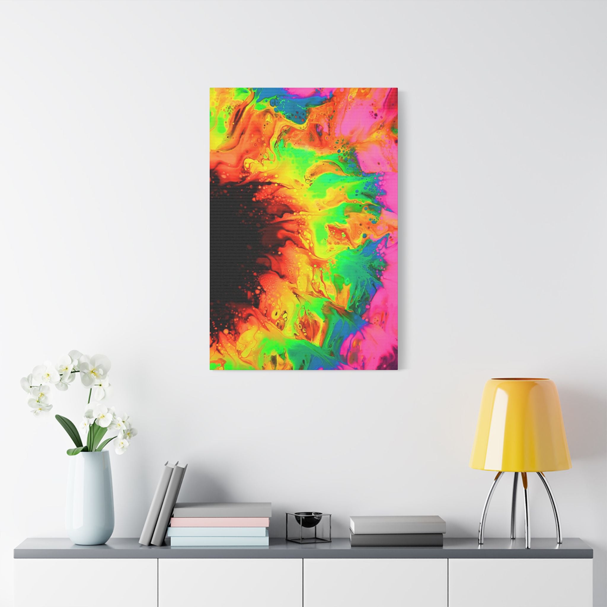 Neon Sunflower Satin Canvas, Stretched