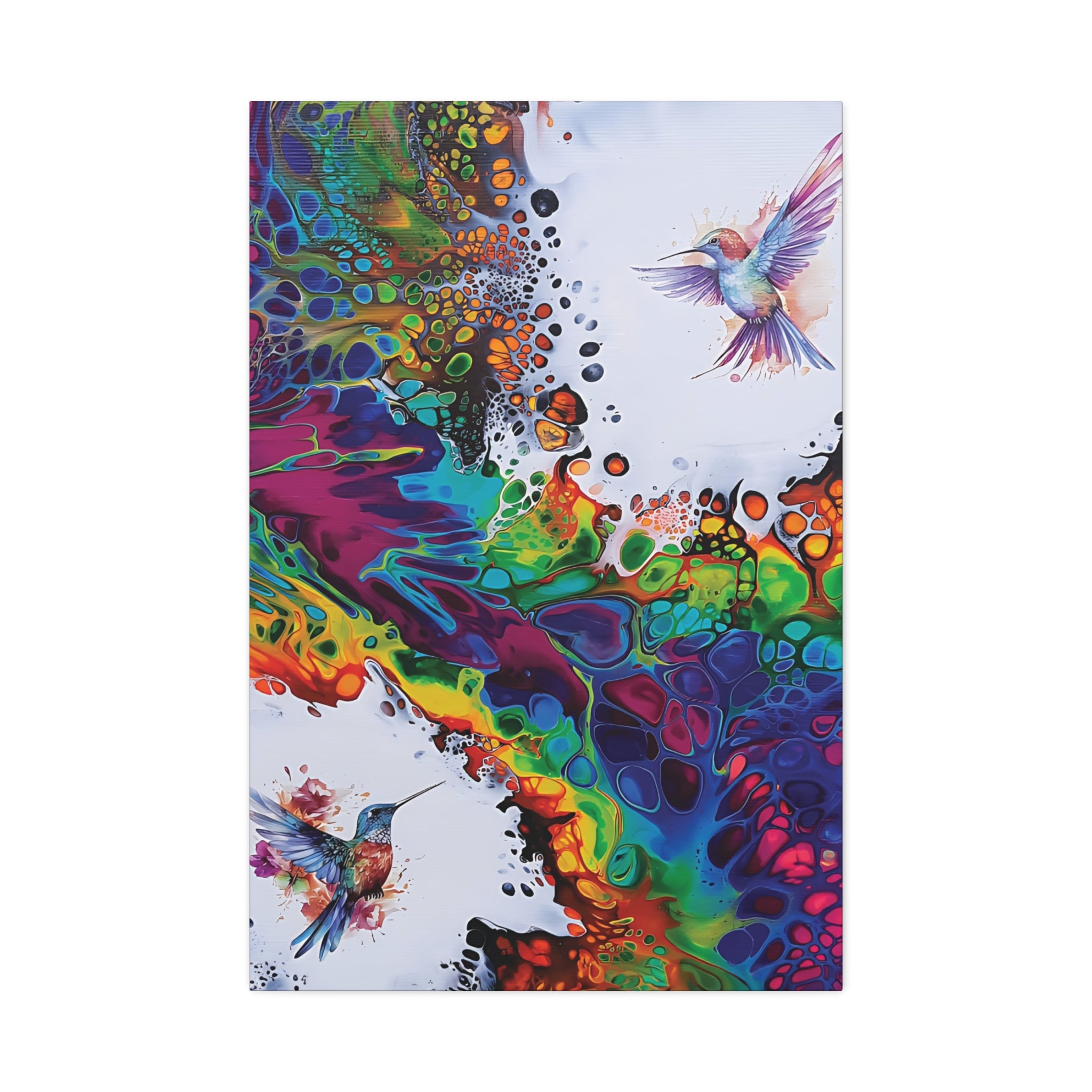 Rainbow Hummingbirds, Satin Canvas, Stretched, 1.5"