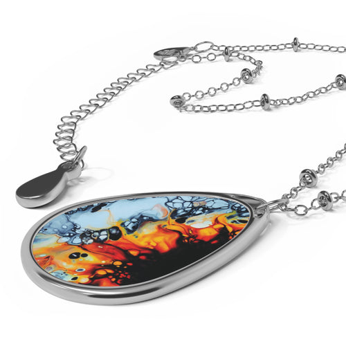 Printify Accessories One Size / Silver Black & White Sunflower Oval Necklace