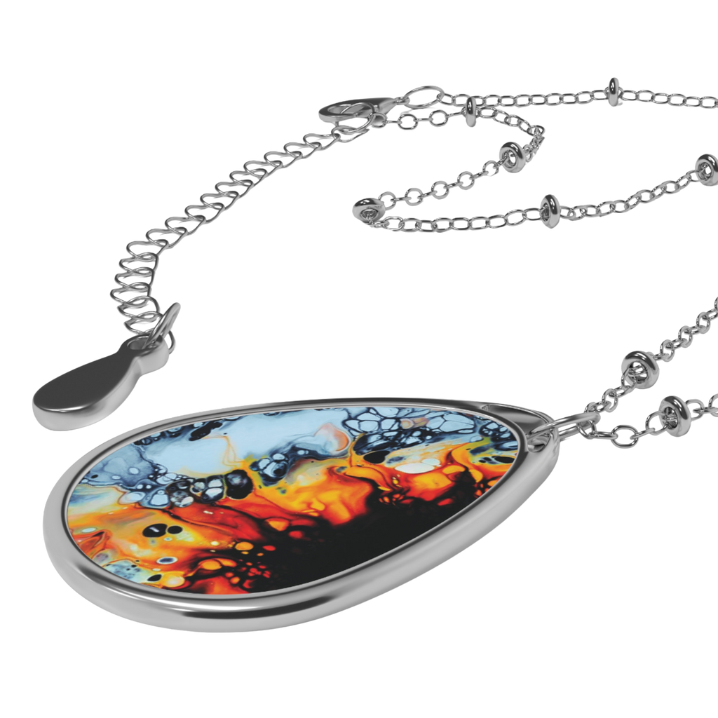 Printify Accessories One Size / Silver Black & White Sunflower Oval Necklace
