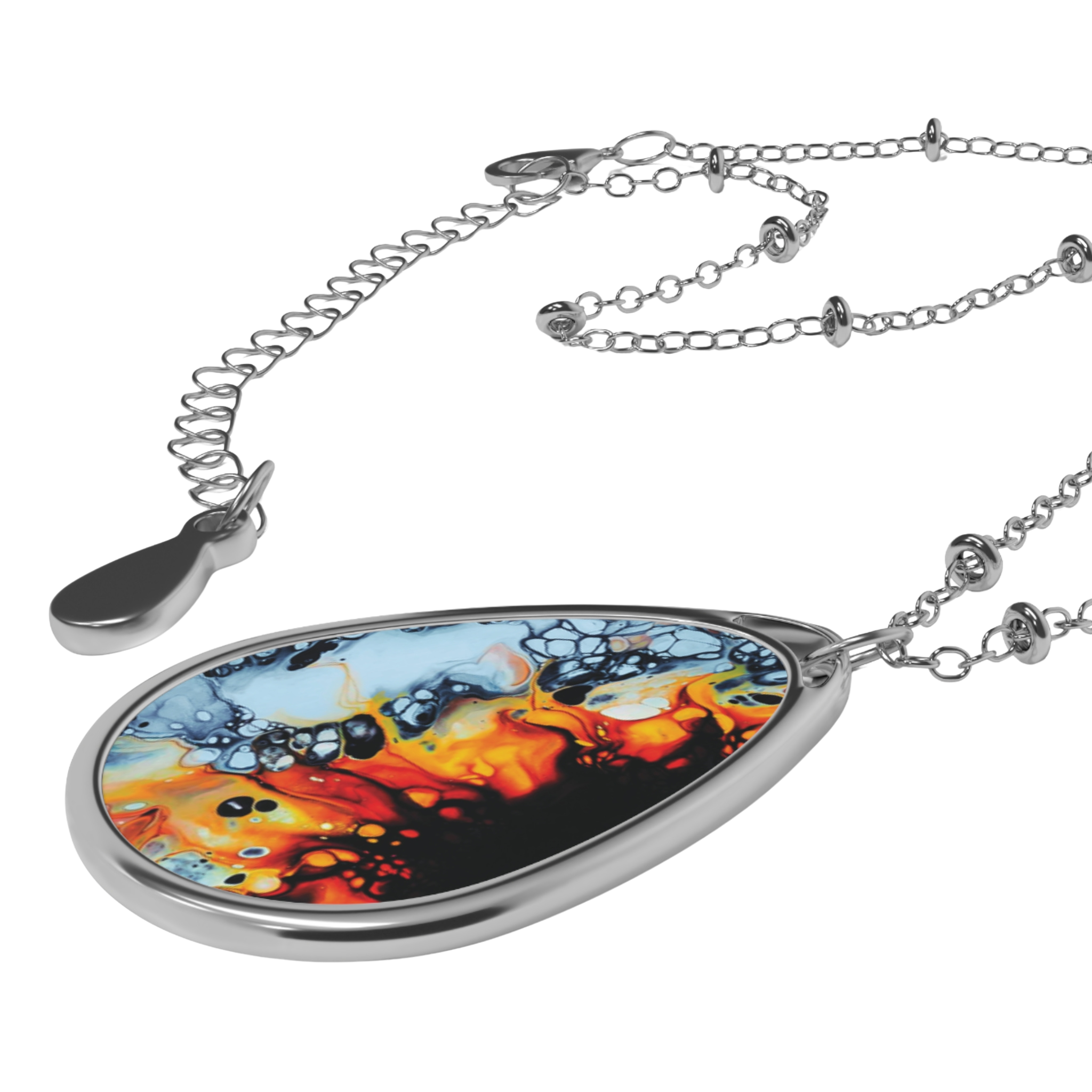 Printify Accessories One Size / Silver Black & White Sunflower Oval Necklace