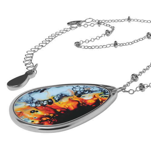 Printify Accessories One Size / Silver Black & White Sunflower Oval Necklace