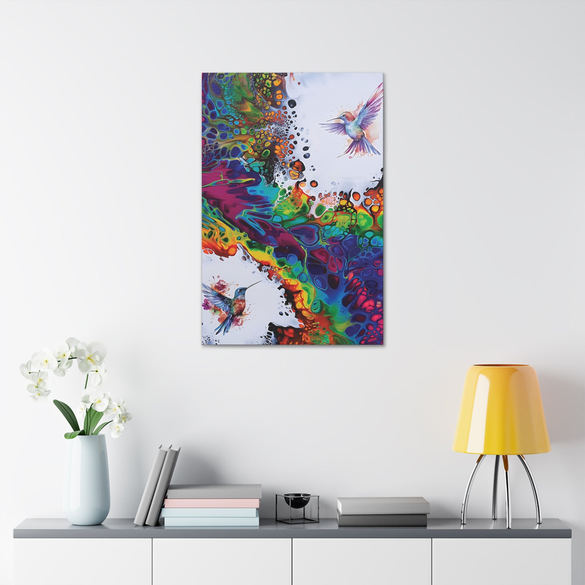 Rainbow Hummingbirds, Satin Canvas, Stretched, 1.5"