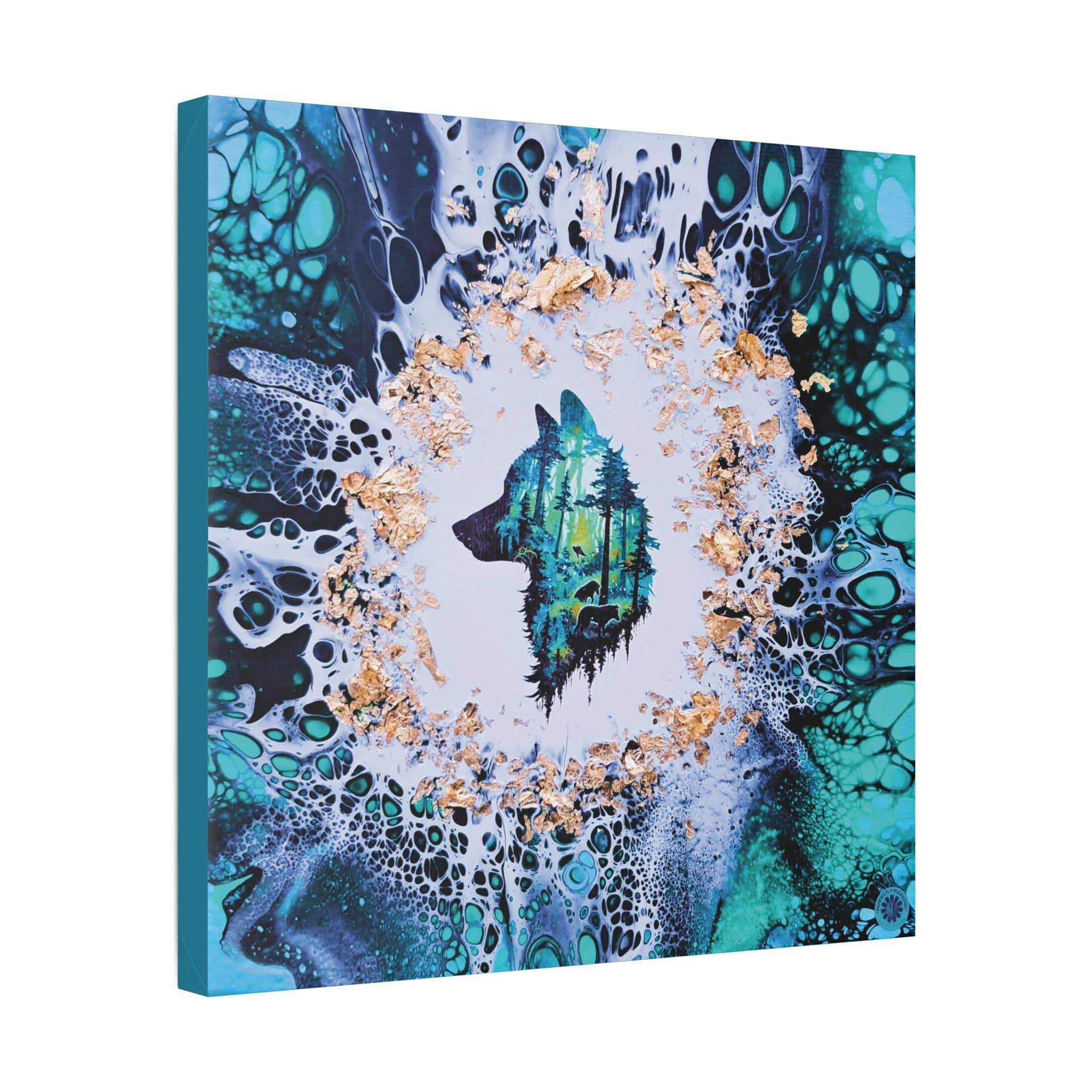 Printify Canvas Wolf Woods, Teal, Satin Canvas, Stretched, 1.5"
