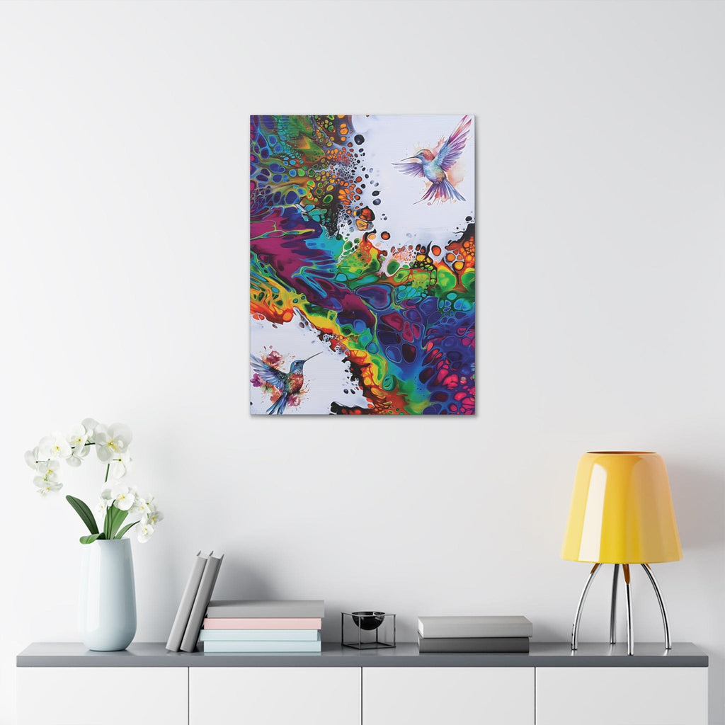 Printify Canvas Rainbow Hummingbirds, Satin Canvas, Stretched, 1.5"