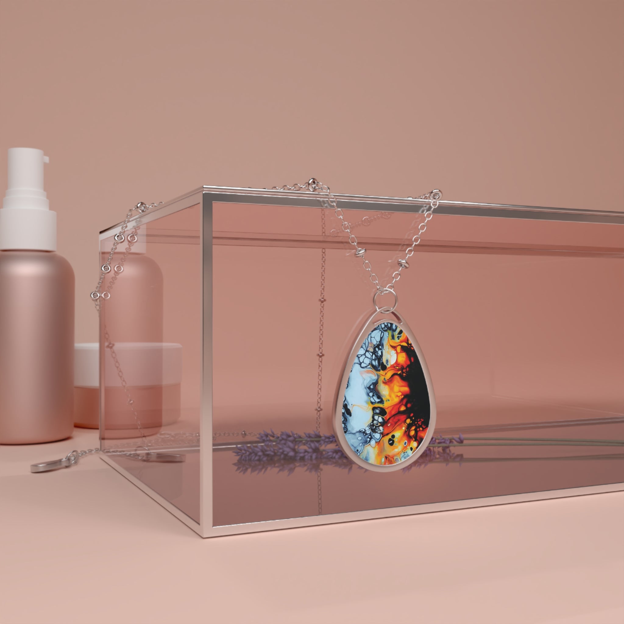 Printify Accessories One Size / Silver Black & White Sunflower Oval Necklace