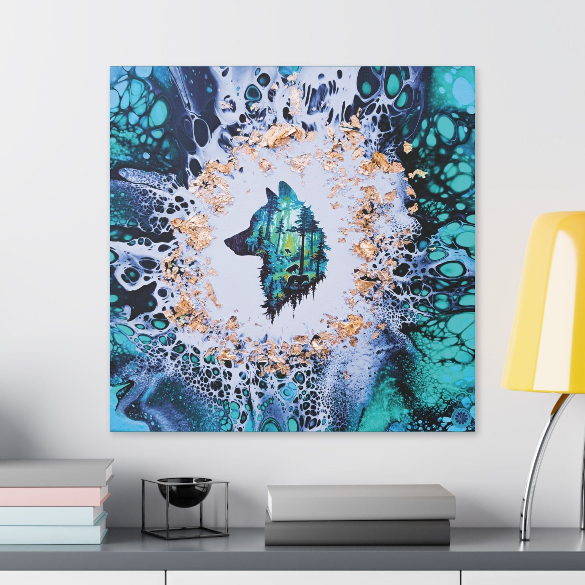 Printify Canvas Wolf Woods, Teal, Satin Canvas, Stretched, 1.5"