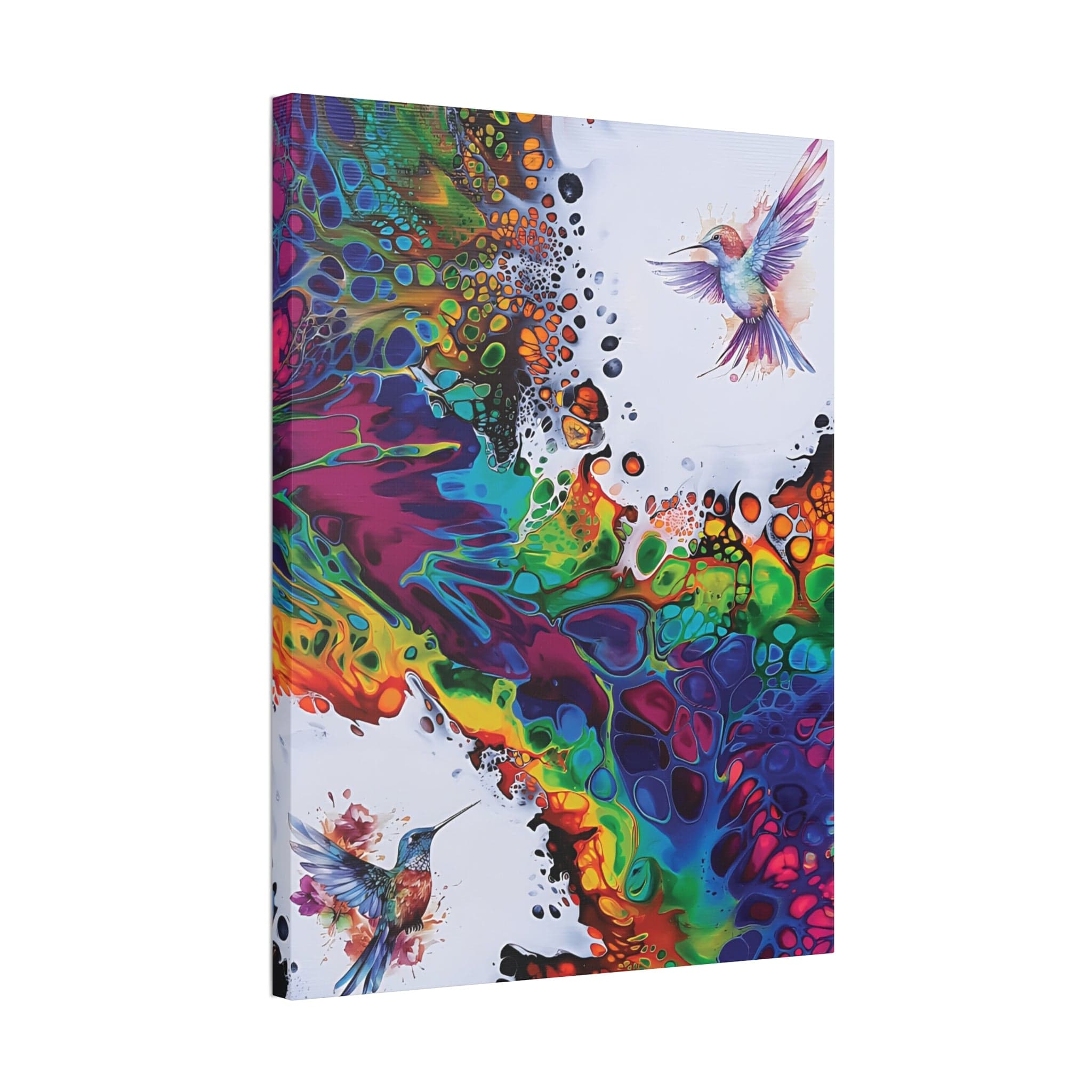 Printify Canvas 24" x 32" (Vertical) / 1.5"* Rainbow Hummingbirds, Satin Canvas, Stretched, 1.5"