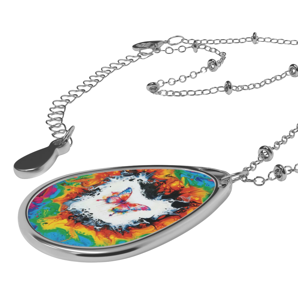 Printify Accessories One Size / Silver Rainbow Butterfly Oval Necklace