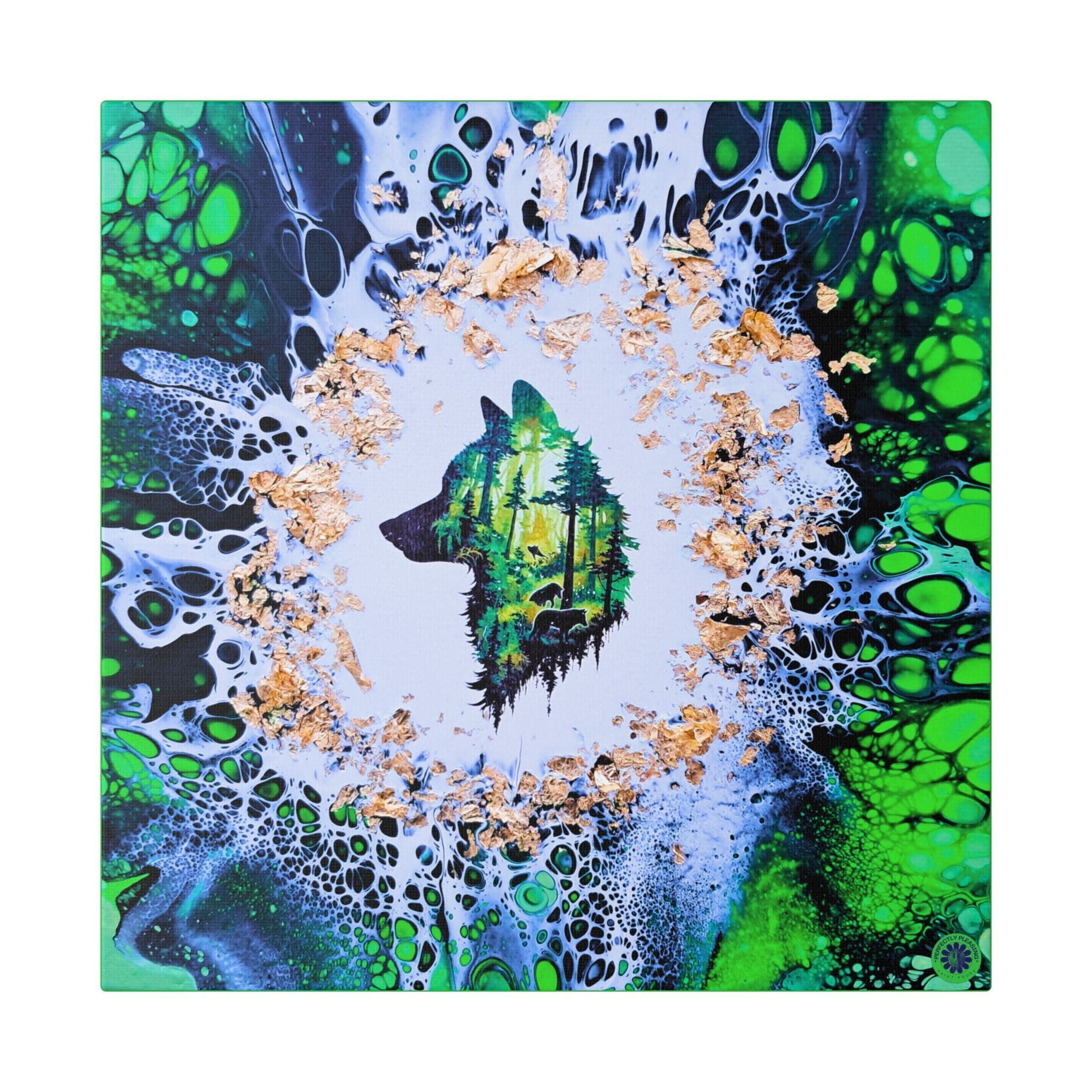 Printify Canvas 12" x 12" / 1.5" Wolf Woods, Green, Satin Canvas, Stretched, 1.5"