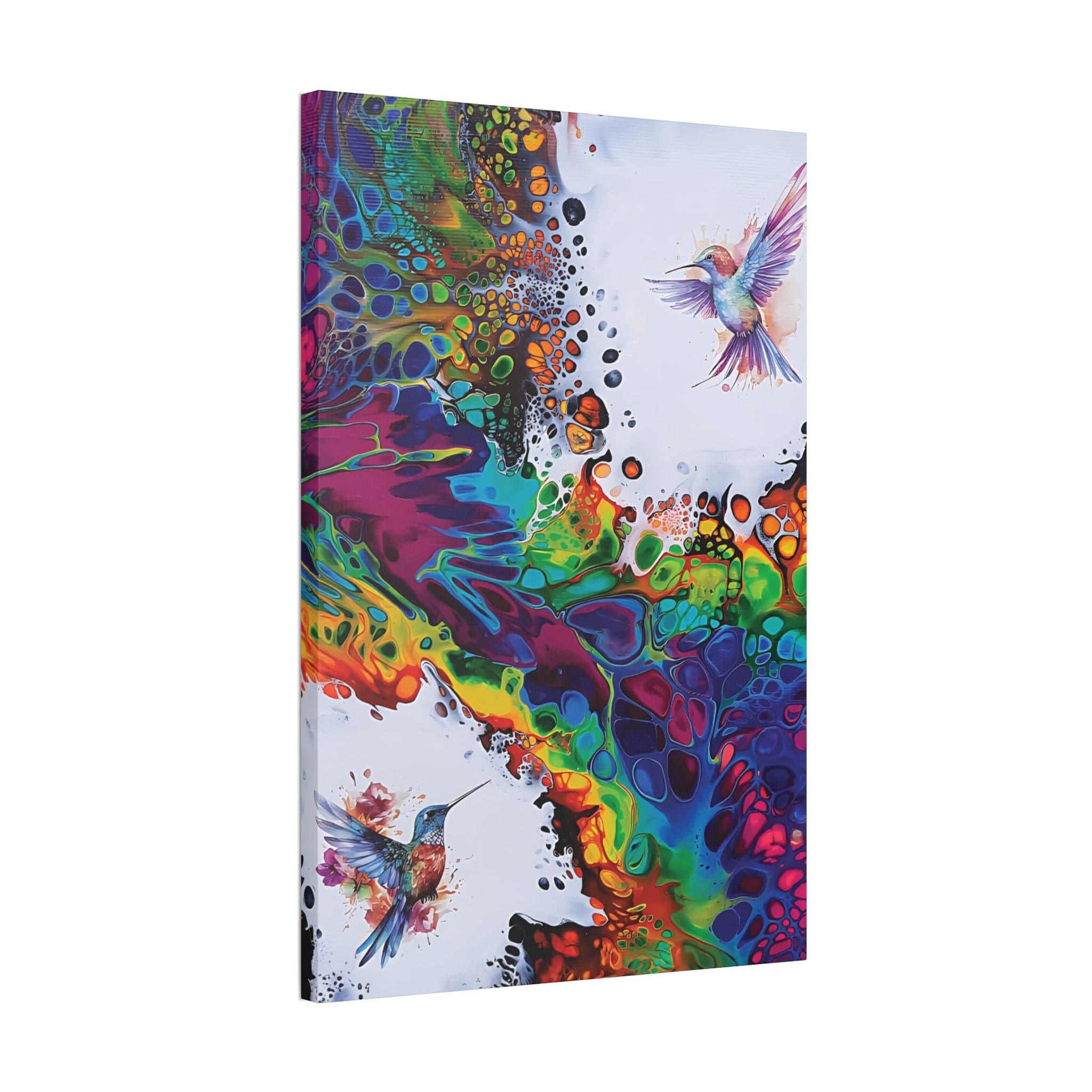 Printify Canvas 24" x 36" (Vertical) / 1.5"* Rainbow Hummingbirds, Satin Canvas, Stretched, 1.5"