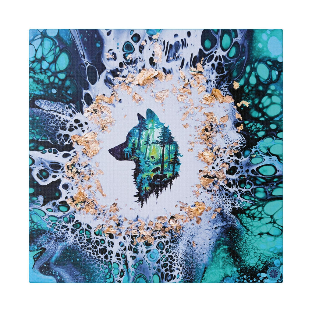 Printify Canvas 8" x 8" / 1.5" Wolf Woods, Teal, Satin Canvas, Stretched, 1.5"