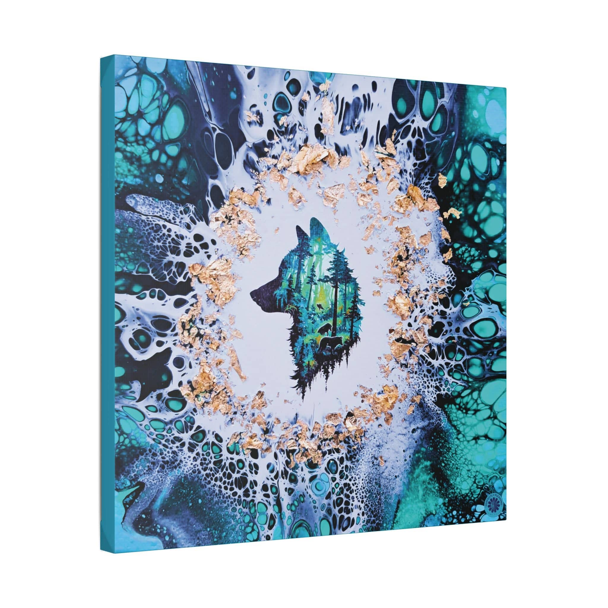 Printify Canvas Wolf Woods, Teal, Satin Canvas, Stretched, 1.5"