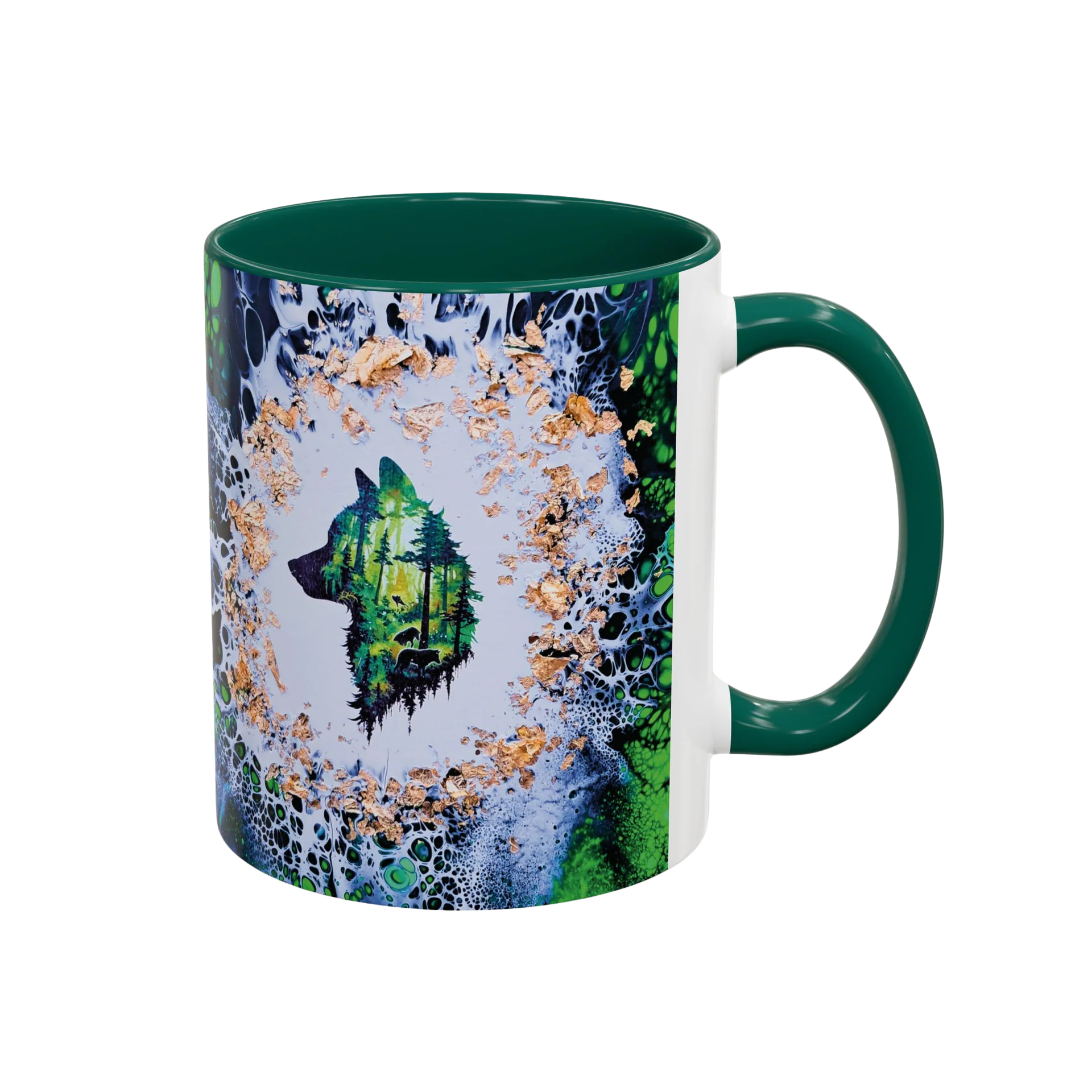 Printify Mug Wolf Woods Colorful Mug, Green (11oz, 15oz)