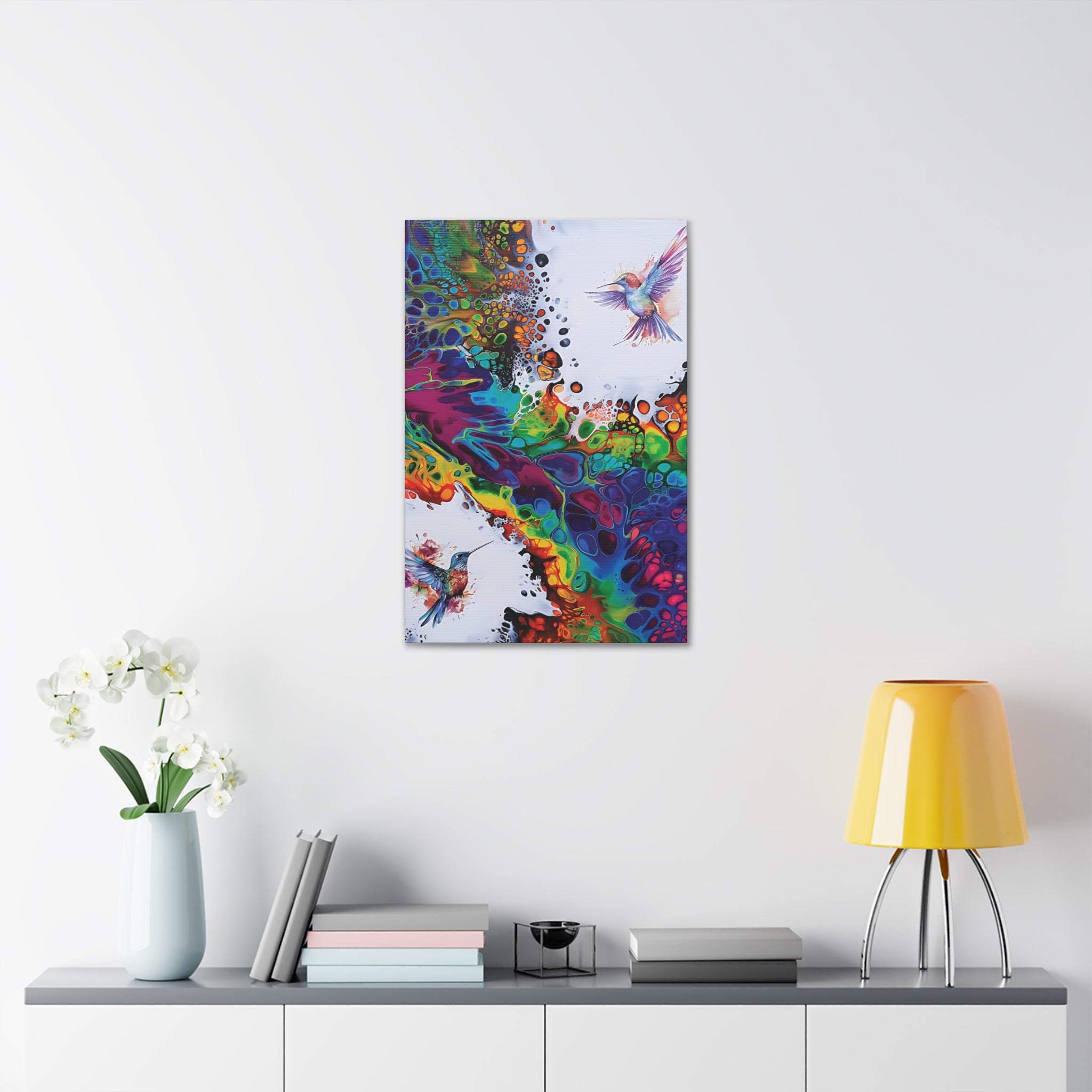 Rainbow Hummingbirds, Satin Canvas, Stretched, 1.5"