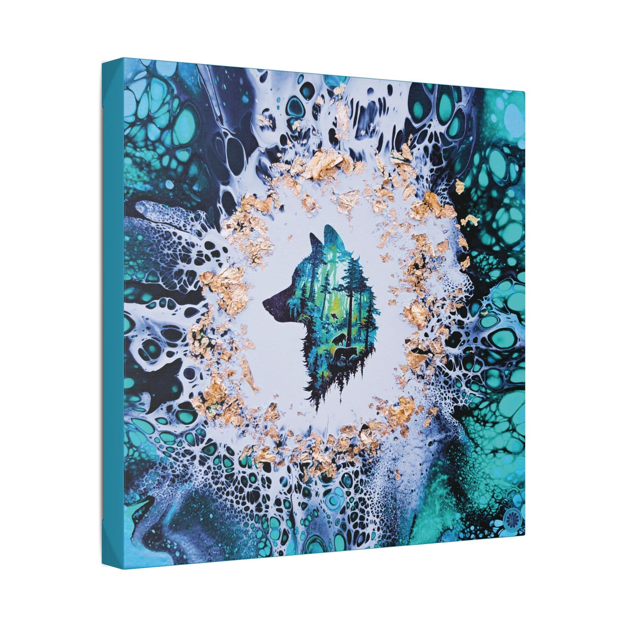 Printify Canvas Wolf Woods, Teal, Satin Canvas, Stretched, 1.5"