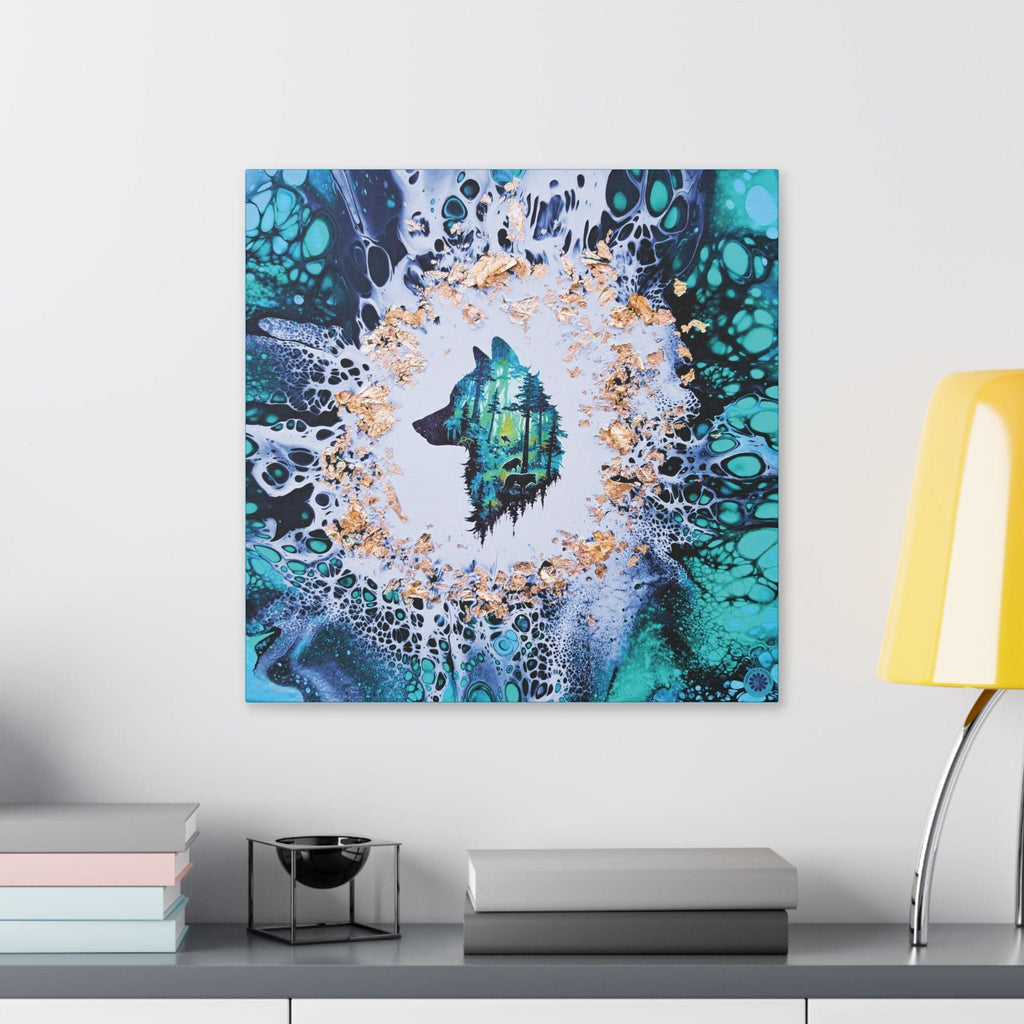 Printify Canvas Wolf Woods, Teal, Satin Canvas, Stretched, 1.5"