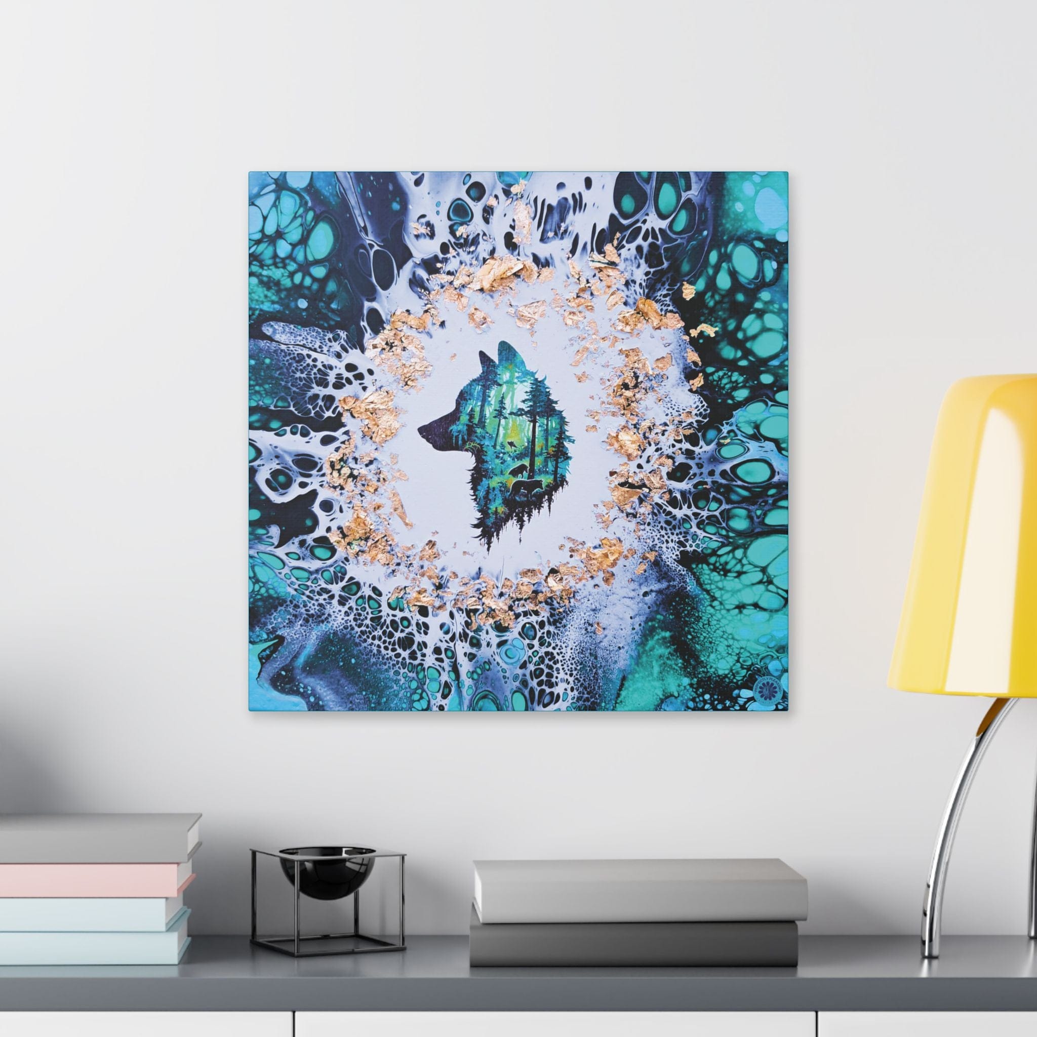 Printify Canvas Wolf Woods, Teal, Satin Canvas, Stretched, 1.5"