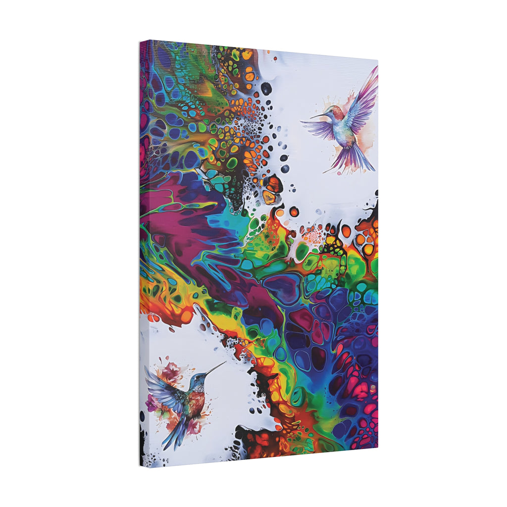 Rainbow Hummingbirds, Satin Canvas, Stretched, 1.5"