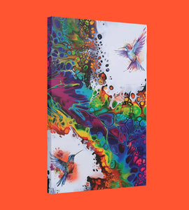 Colibríes arcoíris, lienzo satinado, estirado, 1,5