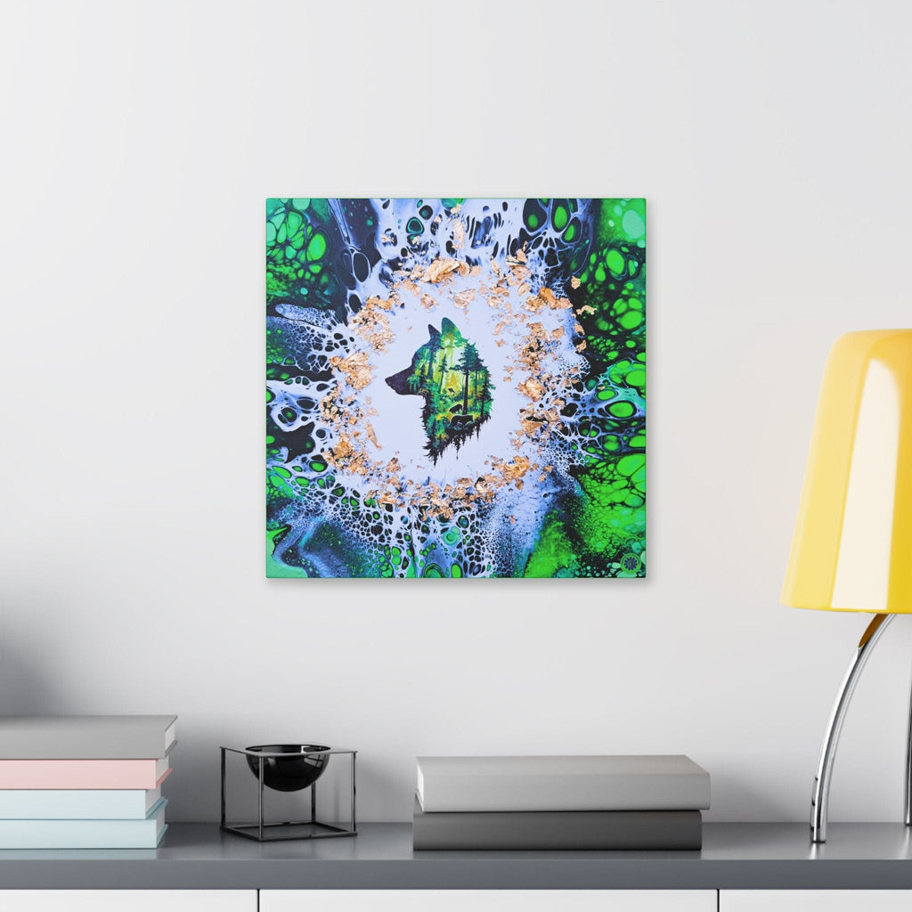 Printify Canvas Wolf Woods, Green, Satin Canvas, Stretched, 1.5"