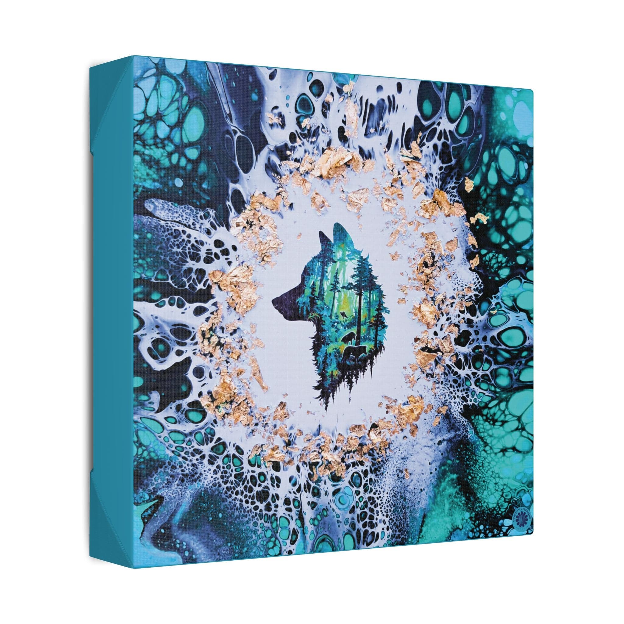 Printify Canvas Wolf Woods, Teal, Satin Canvas, Stretched, 1.5"