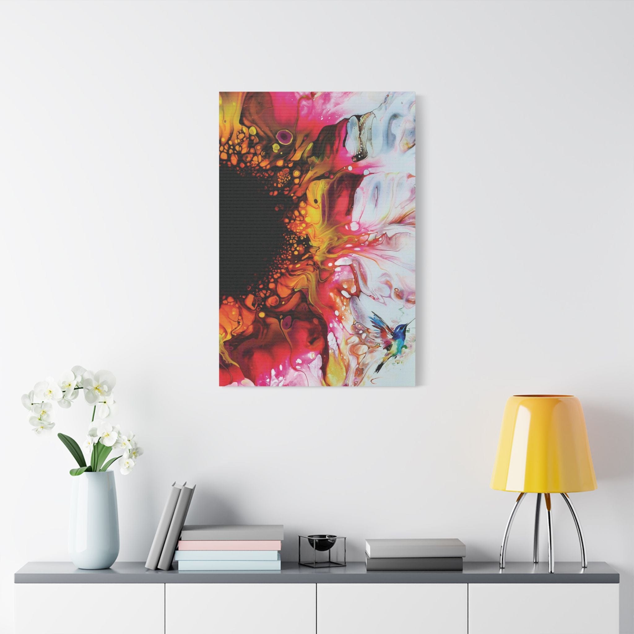 Printify Canvas Pink Hummingbird Satin Canvas, Stretched, 1.5"