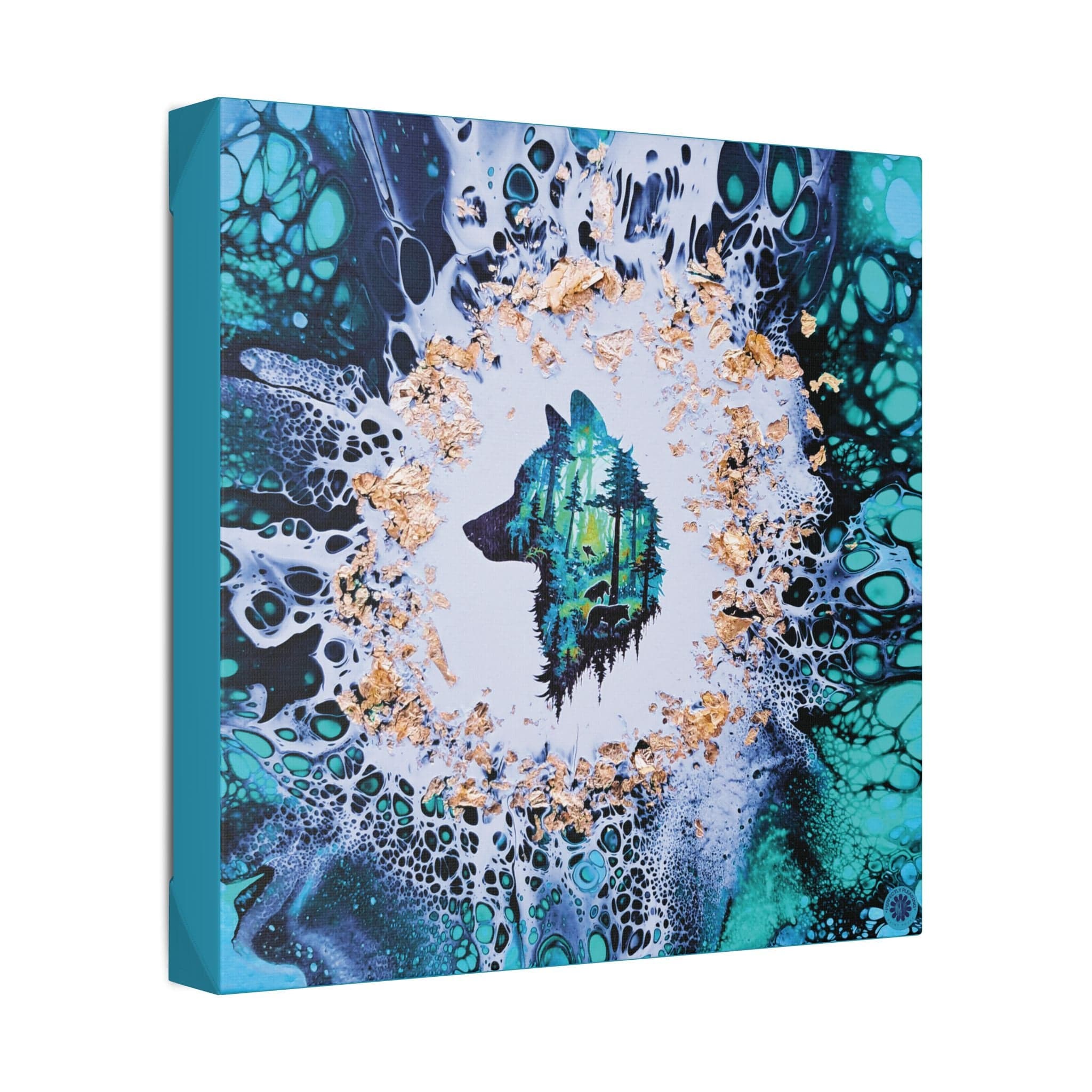 Printify Canvas Wolf Woods, Teal, Satin Canvas, Stretched, 1.5"
