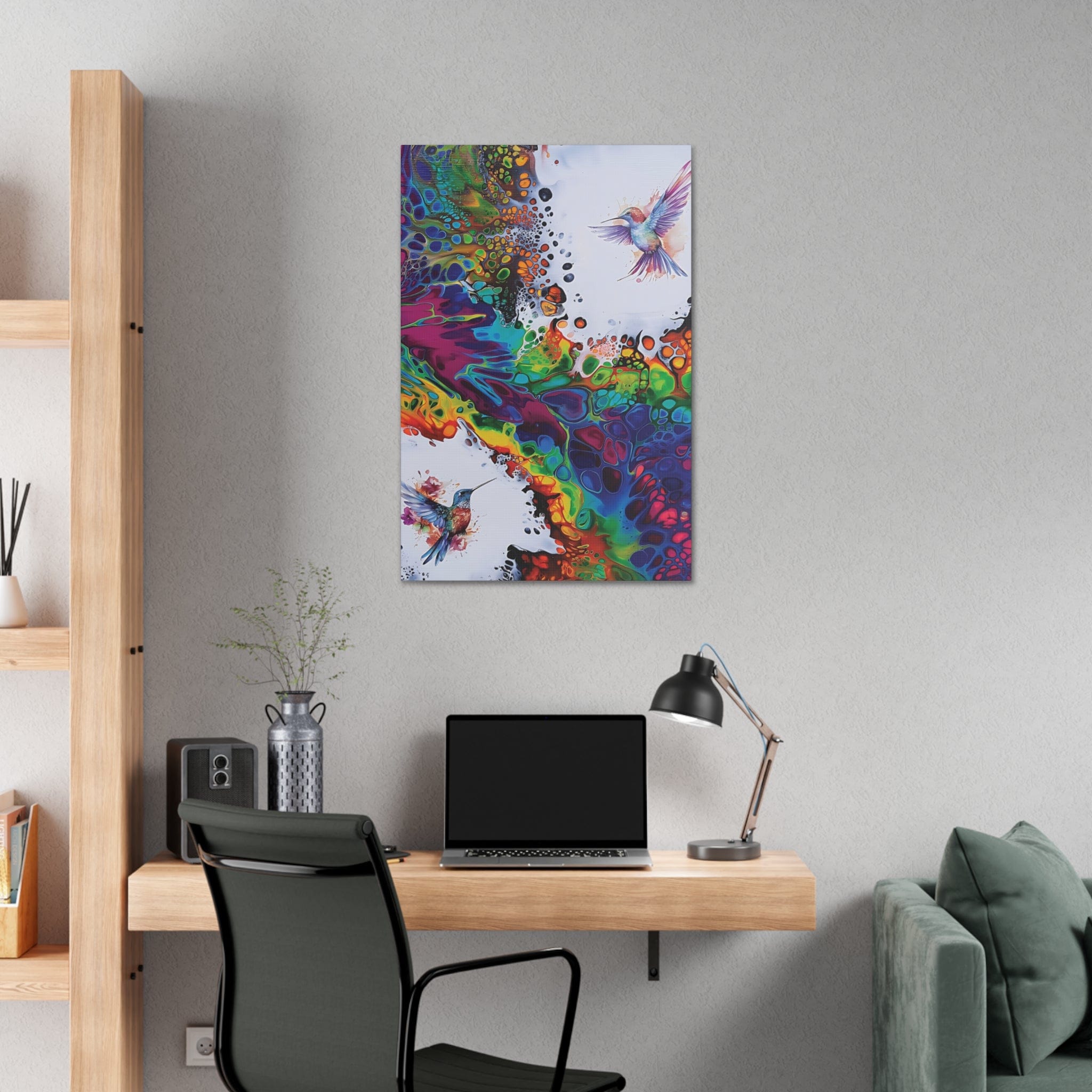 Printify Canvas Rainbow Hummingbirds, Satin Canvas, Stretched, 1.5"