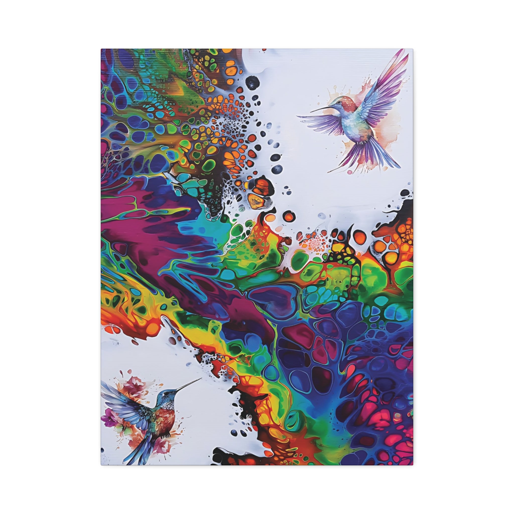 Rainbow Hummingbirds, Satin Canvas, Stretched, 1.5"