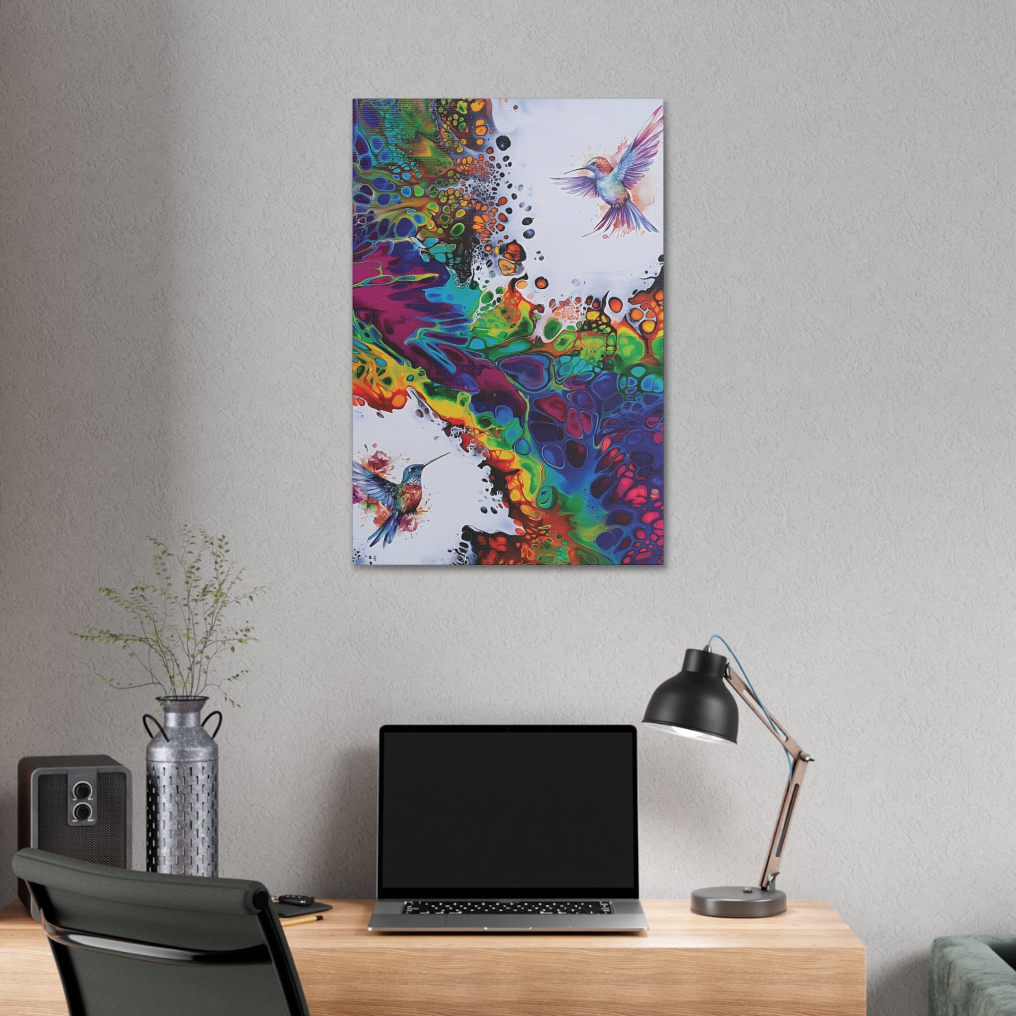 Printify Canvas Rainbow Hummingbirds, Satin Canvas, Stretched, 1.5"