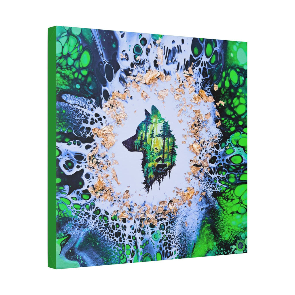 Printify Canvas Wolf Woods, Green, Satin Canvas, Stretched, 1.5"