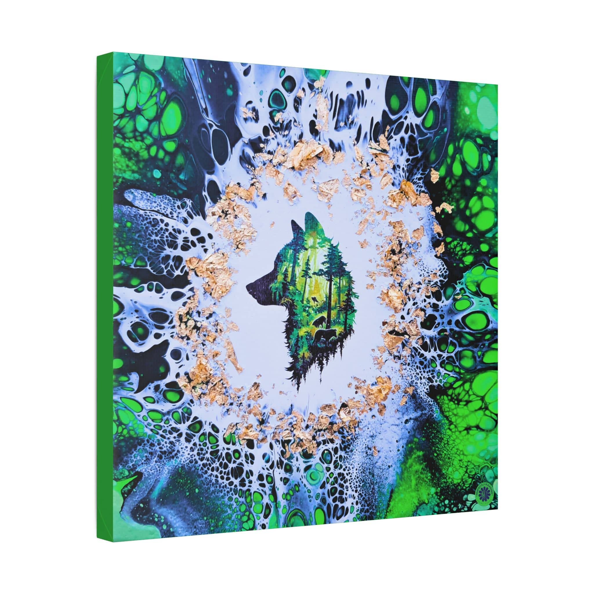 Printify Canvas Wolf Woods, Green, Satin Canvas, Stretched, 1.5"