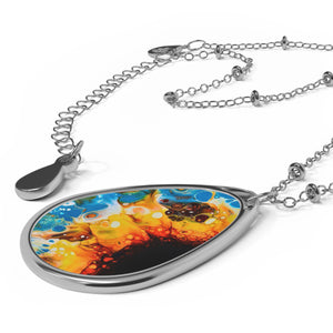 Sky Blue Sunflower Oval Necklace