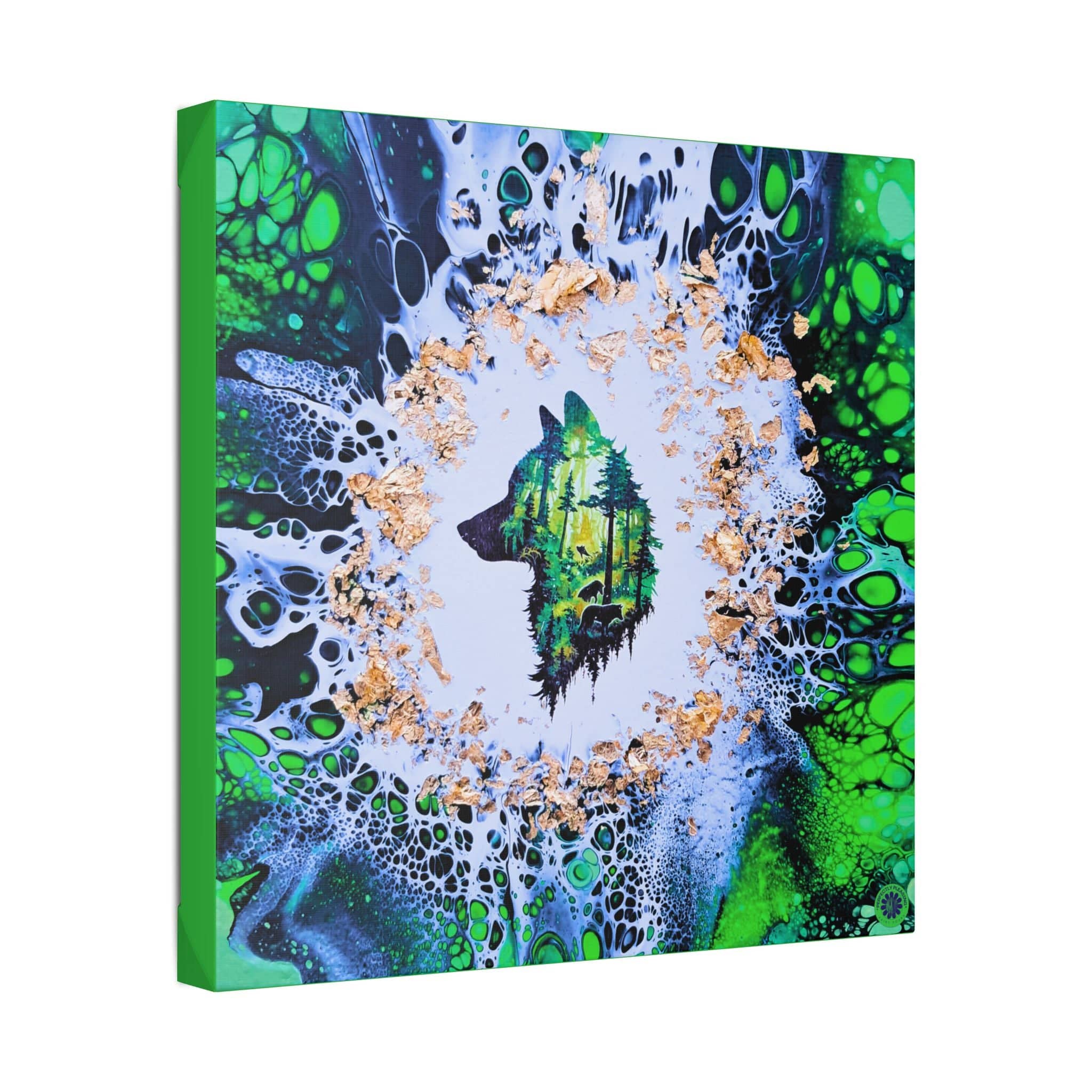 Printify Canvas Wolf Woods, Green, Satin Canvas, Stretched, 1.5"