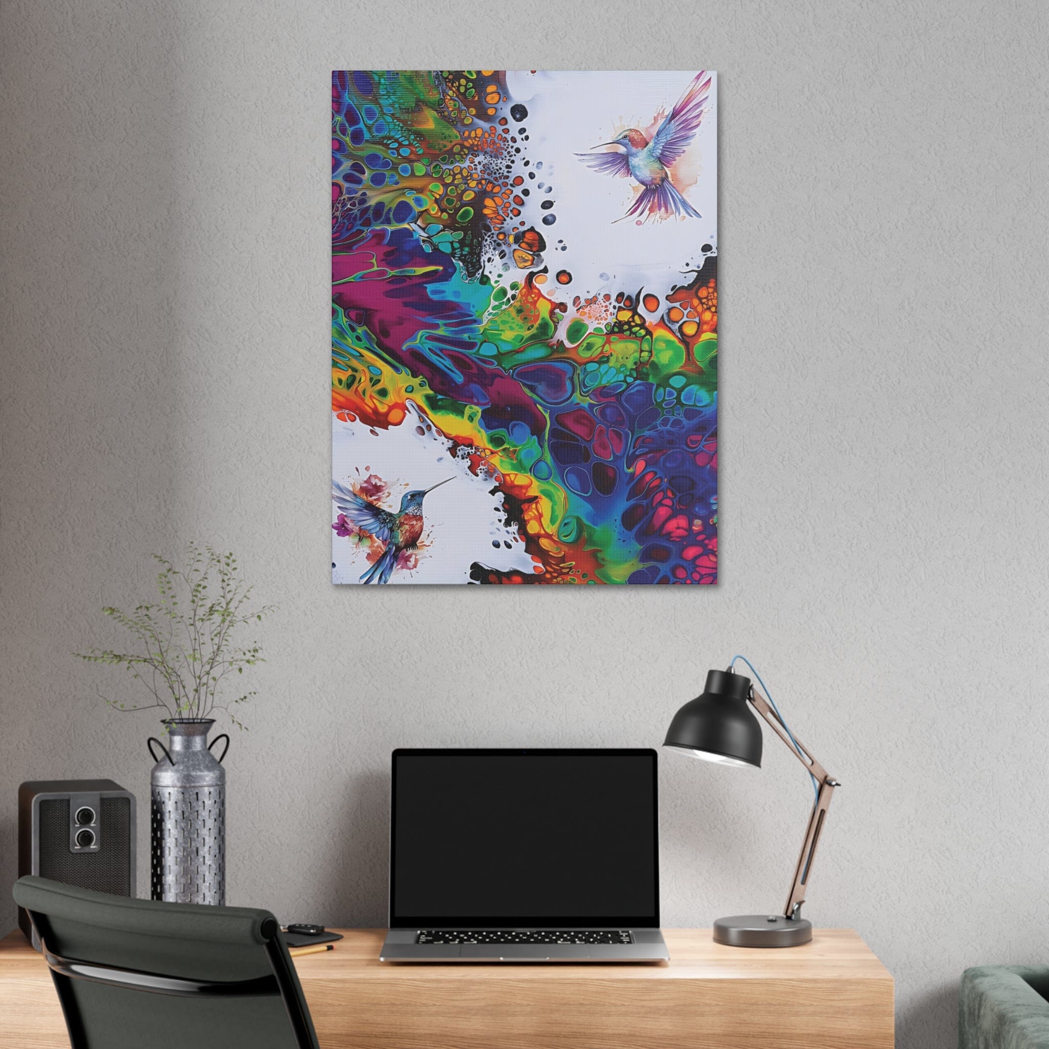 Printify Canvas Rainbow Hummingbirds, Satin Canvas, Stretched, 1.5"