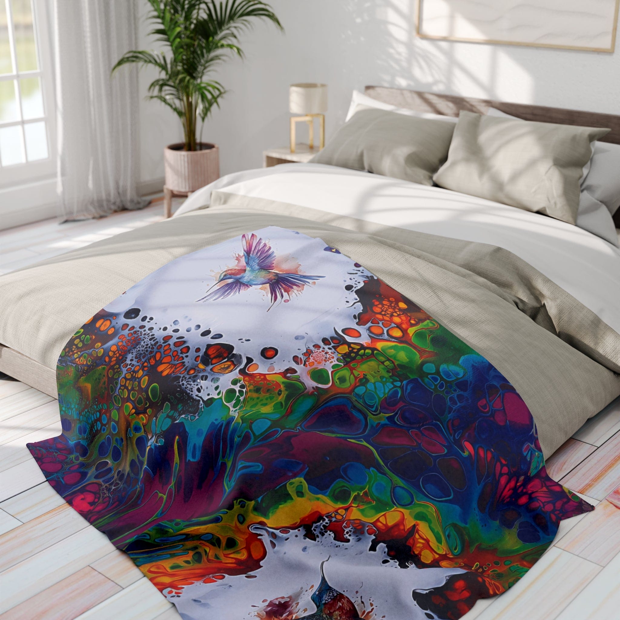 Printify Home Decor Rainbow Hummingbirds Arctic Fleece Blanket