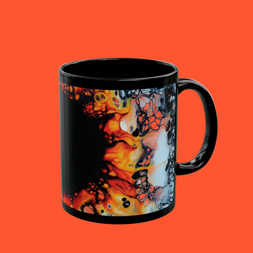 Printify Mug 11oz B&W Sunflower 11oz Black Mug