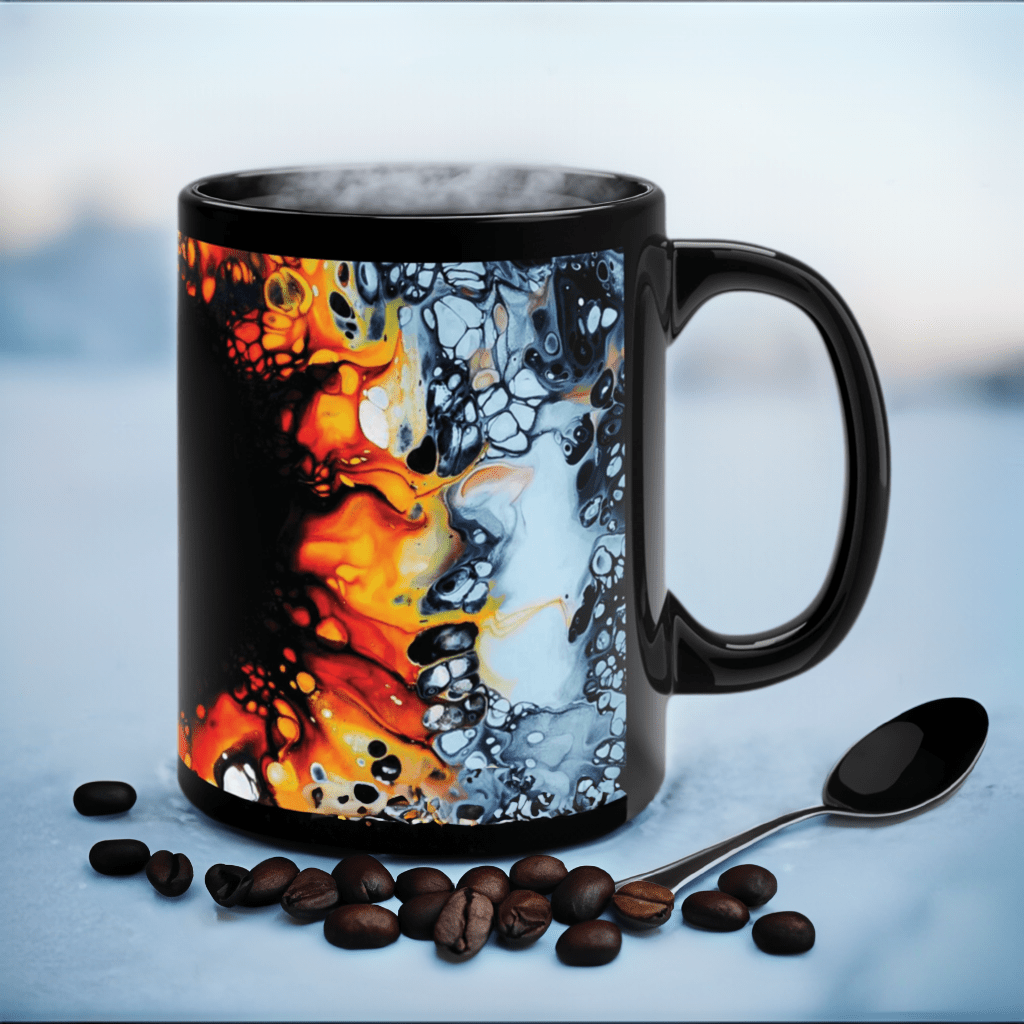 Printify Mug 11oz B&W Sunflower 11oz Black Mug