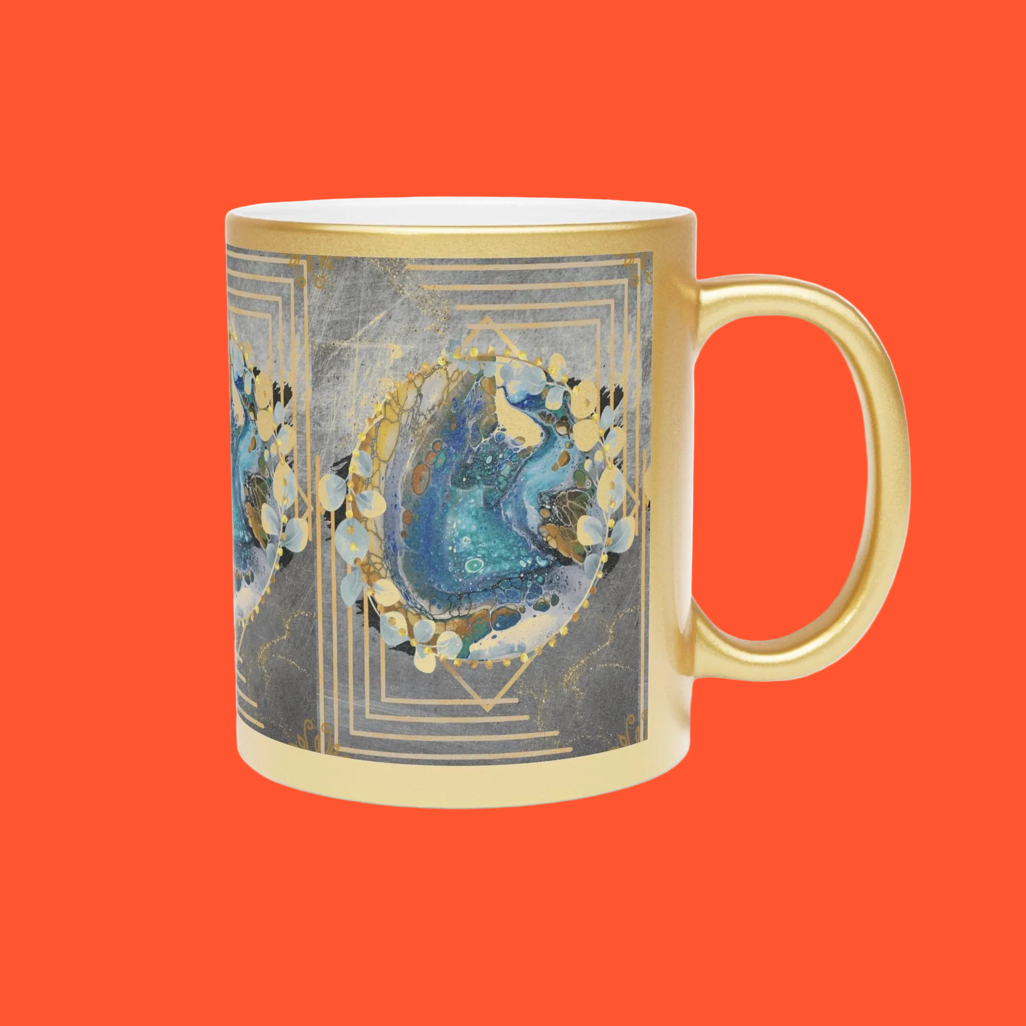 Printify Mug 11oz / Gold Golden Leaf Metallic Ceramic Coffee Mug 11oz